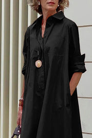 Shirt Dress Long sleeve Plain Simple Dress-Black